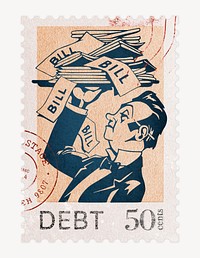 Debt postage stamp sticker, finance stationery psd