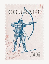 Courage postage stamp sticker, vintage stationery psd