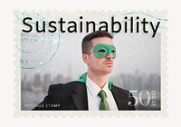 Sustainability postage stamp, environment stationery collage element