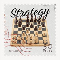 Strategy chess postage stamp sticker, business stationery psd