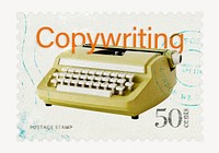 Copywriting postage stamp sticker, typewriter stationery psd