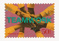 Teamwork postage stamp sticker, business stationery psd