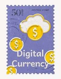 Digital currency postage stamp sticker, business stationery psd