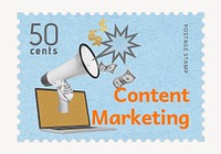 Content marketing postage stamp sticker, business stationery psd