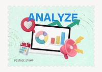 Analyze postage stamp sticker, business stationery psd