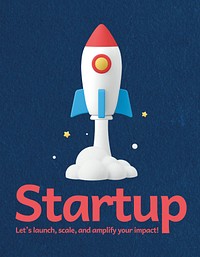 Startup business flyer template, rocket launch 3D illustration vector