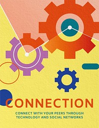 Business connection flyer template, cogwheel illustration psd