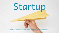 Startup business presentation template, hand holding paper plane vector