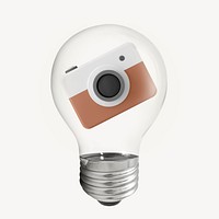 Camera 3D lightbulb collage element psd