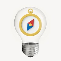 Direction compass 3D lightbulb collage element psd