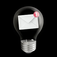 Email notification 3D lightbulb, business clipart