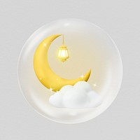 Ramadan moon 3D bubble, holiday clipart