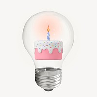 Birthday cake 3D lightbulb collage element psd