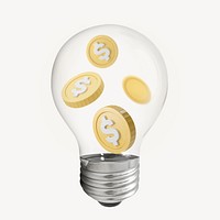 Coin money 3D lightbulb, business clipart