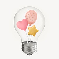 Cute balloons 3D lightbulb collage element psd