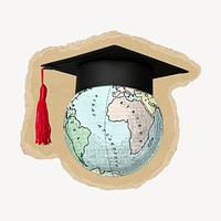 Graduated earth collage element, education ripped paper design psd