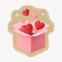 3D heart box collage element, object on ripped paper psd