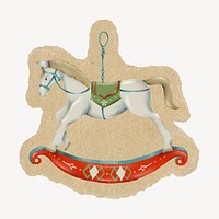 Rocking horse collage element, torn paper design psd