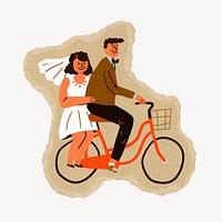 Newly wed couple collage element, people torn paper design psd