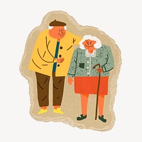 Elderly couple collage element, people torn paper design psd