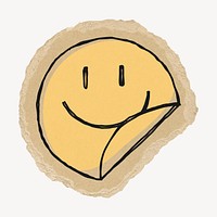 Smiling emoji on brown torn paper