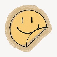 Smiling emoji collage element, ripped paper design psd