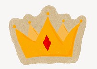 Crown collage element, object on ripped paper psd