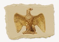 Gold eagle statue sticker, ripped paper collage element psd