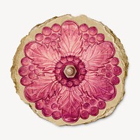 Pink flower plate, ripped paper collage element