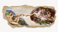 Creation of Adam sticker, ripped paper collage element psd, famous artwork remixed by rawpixel