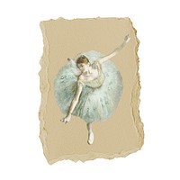 Vintage ballerina sticker, ripped paper collage element psd, famous artwork remixed by rawpixel