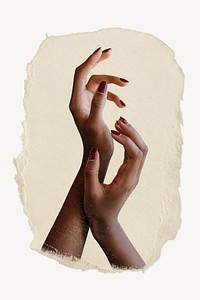 Black woman's hands, ripped paper collage element