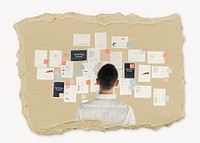 Businessman planning project, ripped paper collage element psd