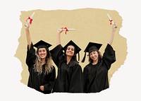 Happy graduates, ripped paper collage element