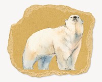 Polar bear, ripped paper collage element psd