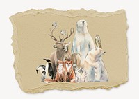 Wild animals, ripped paper collage element