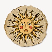 Celestial sun, ripped paper collage element
