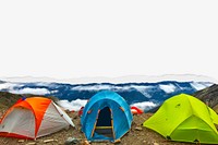Camping tent border background on torn paper