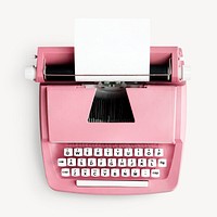 Pink typewriter sticker, vintage object image psd