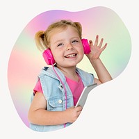 Girl listening to music, abstract shape badge