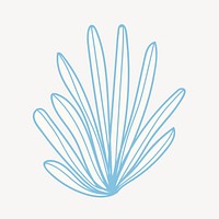 Blue leaf doodle collage element, botanical design psd