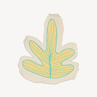 Yellow leaf doodle collage element, abstract shape, ripped paper design psd