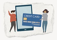 Financial illustration, credit card, torn paper