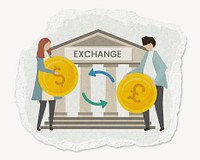 Investment illustration, currency exchange, torn paper
