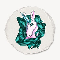 Unicorn collage element, torn paper psd