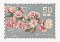 Vintage cherry blossom postage stamp illustration