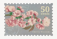 Vintage floral postage stamp, cherry blossom collage element psd