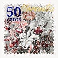 Vintage flower postage stamp, botanical collage element psd