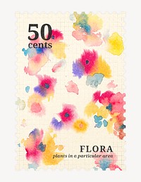 Watercolor floral postage stamp, aesthetic botanical collage element psd