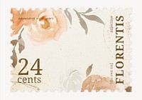 Aesthetic watercolor floral postage stamp, aesthetic botanical illustration